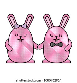 couple cute rabbits kawaii character
