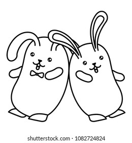 couple cute rabbits kawaii character