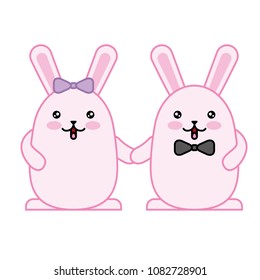couple cute rabbits kawaii character