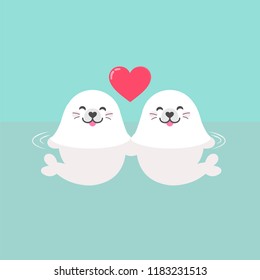 Couple of cute seals in love. Vector illustration of lovers animals