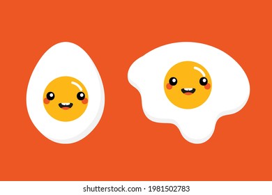 Couple of cute and smiling cartoon style boiled egg and fried egg characters for breakfast food design.