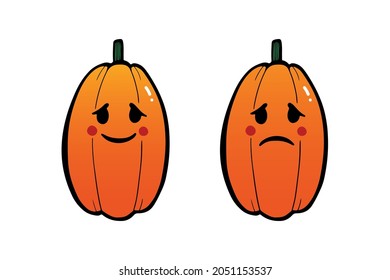 Couple of cute smiling and sad carved pumpkin characters for Halloween design.