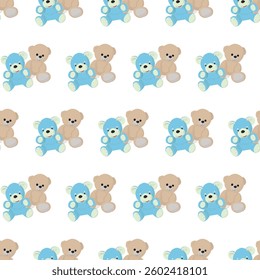 A couple of cute teddy bears. Vector illustration. Seamless pattern.
