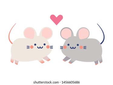couple cute tiny rat character design vector