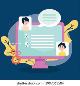 couple with cv in computer of virtual job