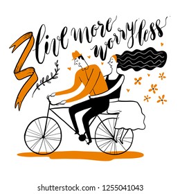 Couple cycling in the park, Collection of hand drawn. Vector illustration in sketch doodle style.