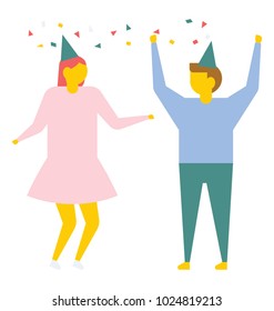 Couple dance for birthday party, flat vector icon 