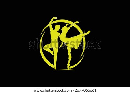 Couple Dance logo vector illustration with silhouette of man and woman.