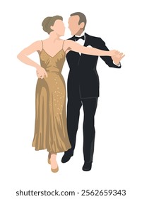 A couple at a dance party. Vector illustration isolated on white background.