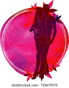 Couple in a dance pose. Watercolor.