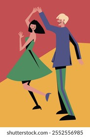 couple dance retro 1960, love, valentise day, background yellow, red, vintage, old stile