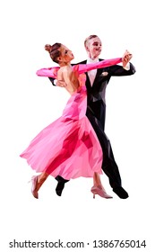 couple of dancers ballroom dancing polygonal color vector