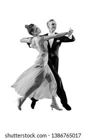 couple of dancers ballroom dancing polygonal shade of gray