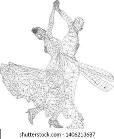 couple of dancers ballroom dancing sport. polygonal wireframe. vector illustration