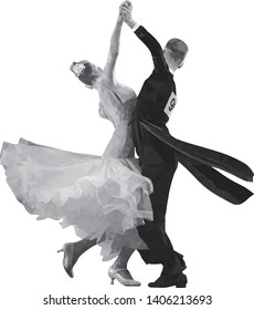 couple of dancers man and woman sports dance shades of gray. polygonal vector illustration