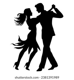 Couple dancers silhouette on competition in ballroom dancing. Vector illustration