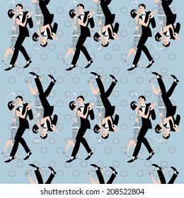 Couple dancing. Art deco. Retro seamless background pattern. Vector illustration