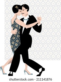 Couple dancing. Art deco. Retro tango. Vector illustration. 