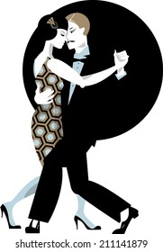 Couple dancing. Art deco. Retro tango. Vector illustration. 