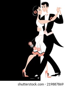 Couple dancing. Art deco. Retro tango. Vector illustration. 