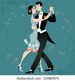 Couple dancing. Art deco. Retro tango. Vector illustration. 