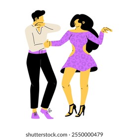 Pareja bailando bachata. El hombre y la mujer pasan tiempo juntos activamente. Fiesta de baile o clases de baile Latina. Ilustración vectorial aislada sobre fondo transparente.