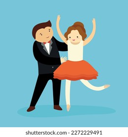 Couple dancing ballroom dance. Flat design style vector illustration.