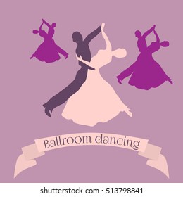 Couple dancing ballroom dance, vector logo