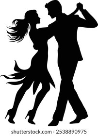 Couple dancing in black silhouette vector illustration on white background