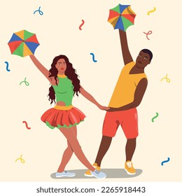 Pareja bailando danza brasileña. Ilustración de diseño plano dibujado a mano 