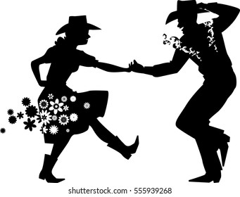 Couple Dancing Country Western, EPS 8 Vector Silhouette Illustration, No White Objects