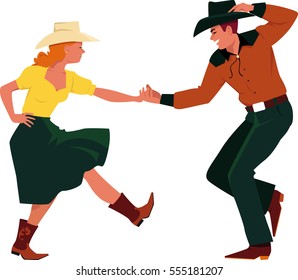 Couple dancing Country Western, front view, EPS 8 vector illustration, no transparencies