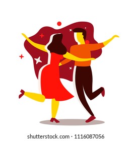 Couple dancing. Dance party concept. Cartoon vector illustration