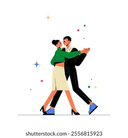 Couple Dancing Elegantly In Flat Vector Illustration Symbolizing Joy, Celebration, And Romance, Isolated On White Background