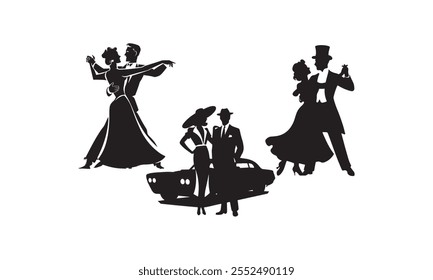 Couple dancing ,Fairy dance. Dancing vector art silhouette on white background