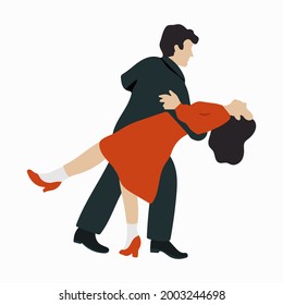 Couple dancing. Flat vector illustration. Isolated on white background.