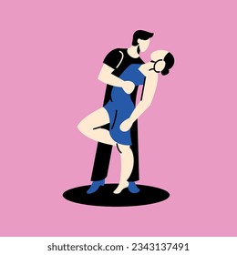 Couple dancing hustle freestyle color concept. Digital illustration for web page, mobile app, promo.