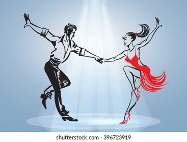 Couple is dancing jive. Sketch drawing vector.