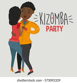 Couple dancing Kizomba in bright costumes. Kizomba party. Vector illustration.
