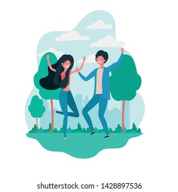 couple dancing in landscape with trees and plants