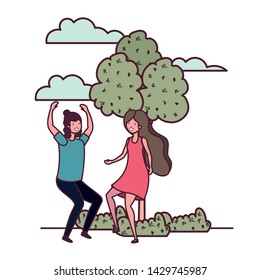 couple dancing in landscape with trees and plants