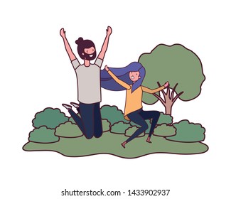 couple dancing in landscape with trees and plants