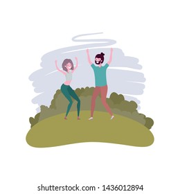 couple dancing in landscape with trees and plants