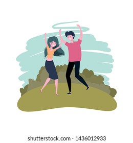couple dancing in landscape with trees and plants