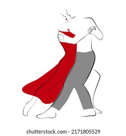 Couple dancing latin dance line art on white isolated background. Vector illustration