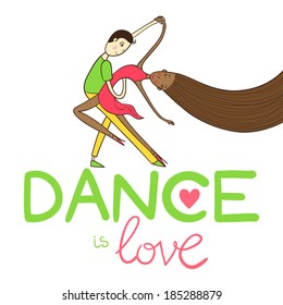 Couple dancing latin dance. Dance is love. Vector illustration.
