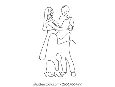 Couple Dancing Line .  line icon-continuous line drawing. Editable stroke. 