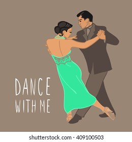 Couple dancing. Couple in love. Tango dance. Retro party invitation.Dancer isolated
,