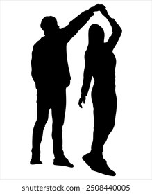 Couple dancing man and woman black silhouette on white background. Vector illustration without artificial intelligence.