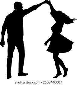 Couple dancing man and woman black silhouette on white background. Vector illustration without artificial intelligence.